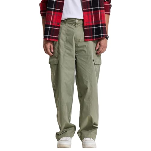 Image of SNITCH Button Closure Cotton Blend Light Weight Machine Wash Full Length Loose Fit Cargo Pants