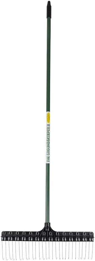 Rake 55-inch Lightweight Fiberglass Handle, 21-inch Head, Durable Steel Tines for Gardening, De-Thatching or Professional Landscaping - Green (6-Pack)