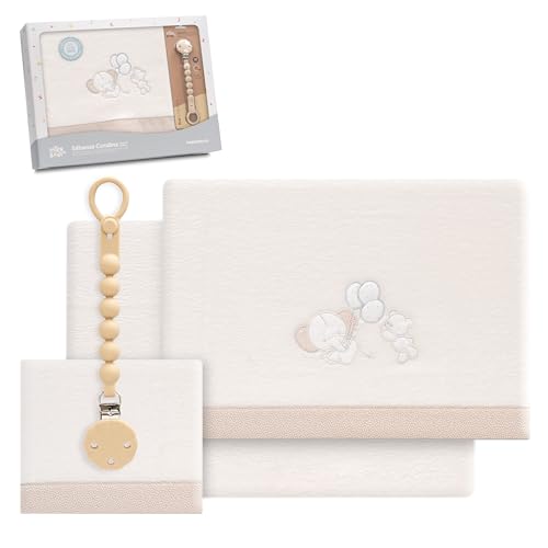 Interbaby - Juego Sabanas Cuna 60x120 Poliester 100% | Sabana Cuna Coralina, Cálida, Suave | Incluye Sabana Bajera, Encimera y Funda de Almohada | Ideal para Invierno | Elefante Globo Corazón Beige