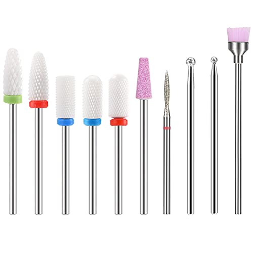 NIACONN 10pcs Nail Drill Bits for Acrylic Nails - 3 32 Ceramic Nail Drill Bit Set Professional Efile Bits for Nails Cuticle Remover Manicure Pedicure