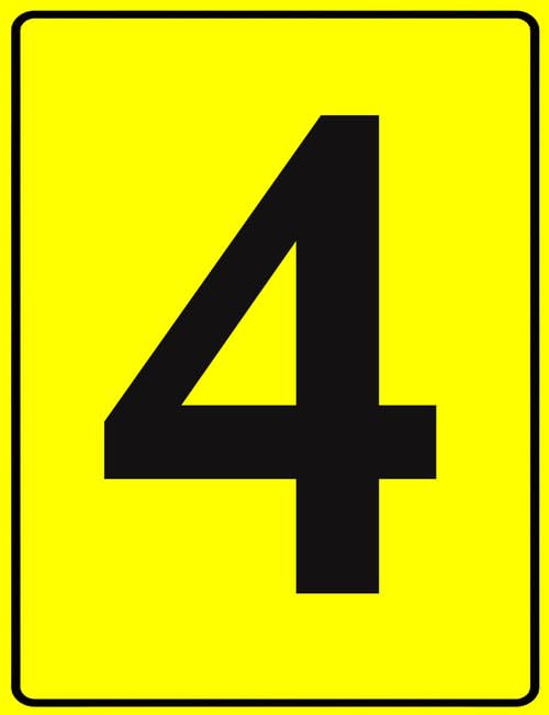 Segnali numerati in alluminio 4, in metallo giallo numerato, per esterni, per parcheggi, cortile, pontile, campo, campo, 14 x 20 cm, decorazione da parete per casa, negozio aziendale