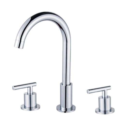 Mitigeur de lavabo à 3 trous en laiton fendu avec double poignée eau chaude et froide chrome