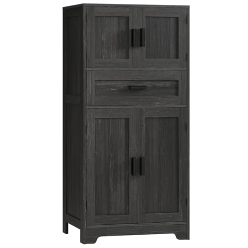 Image of TEENFON 47.2" H Storage Cabinet with Adjustable Shelf & Large Drawer, Cabinet for Living Room, Home Office, Entryway, Rustic Black