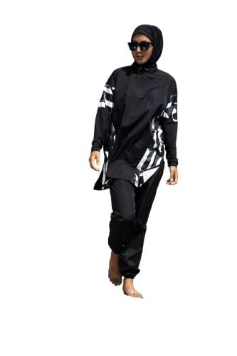 Huma & Hazel - Fully Covered Modest Black Swimsuits Patterned Style Burkini Swimwear 3 Pieces - Made in Turkey4