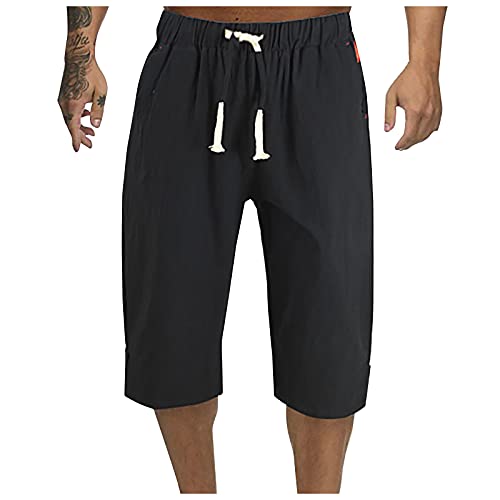 Ni_ka Pantalon Cargo Short Homme Grande Taille Elastique Court DéContracté Respirant Leger Pant Jogger Sweat Pants à SéChage Rapide éTé avec Poche Noir Gris L 5XL, XL, (Ni_kashorts44572)