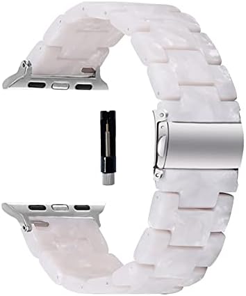 SANXIULY Compatible with Apple Watch band 38mm 40mm 41mm 42mm 44mm 45mm/Apple Watch band ultra 49mm, iwatch Resin Bands for women Compatible for apple watch series 8 7 6 5 4 3 2 1 se Color Pearl.