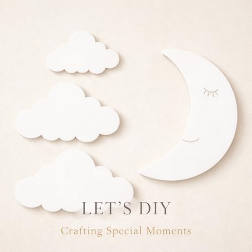 Image of Moon & Cloud Wall Decor Set (4 Pcs) for Kids Room | Nursery Decoration Items | Baby Room Hanging Wall Decor | Wooden DIY Cutouts for Bedroom & Baby Shower (White)