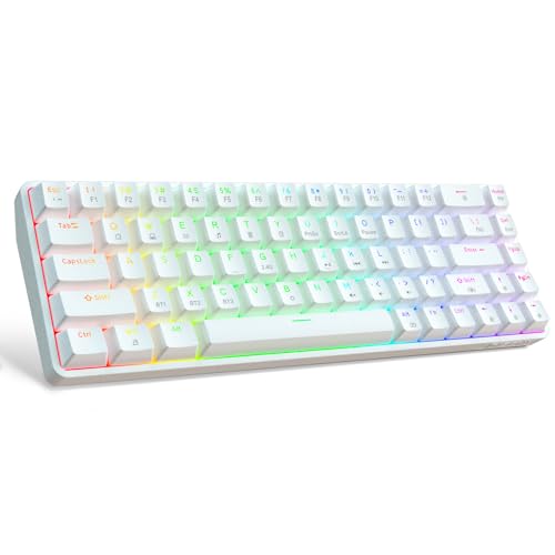Image of DIERYA DK68 60% Wireless Mechanical Gaming Keyboard, 3-Mode, Bluetooth 5.0 /2.4G /USB-C, RGB Backlit, 68-Key Compact Mini for Windows, Mac, Linux - Linear Red Switch - White