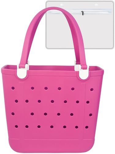 Uwyriwooq Beach Tote Bag, Original Large Rubber Beach Bag for Women, Pool Bag (Rose-Red)