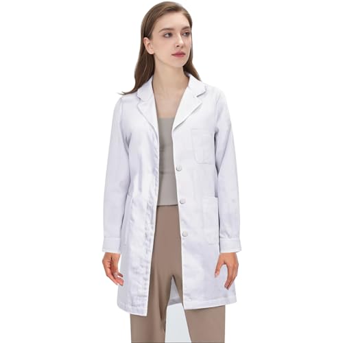 Photo de Blouse Blanche Lycée Coton, Blouse Chimie Laboratoire, Homme Femme Manche Longue Chemise de Médecin Médical avec Poche et Bouton pour Chimie étudiant et Lycée Hospital Industriel S-4XL