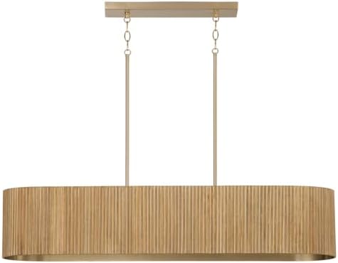 Capital Lighting 850751WS Donovan Mid-Century Modern Artisan Luxe Fluted Mango Wood Linear Chandelier, 5-Light 500 Total Watts, 9" H x 44" W, White Wash and Matte Brass