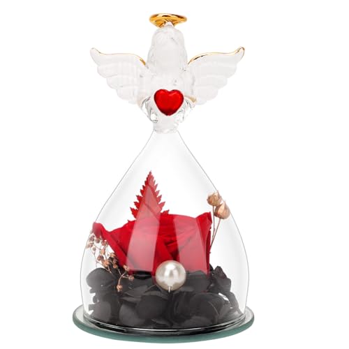 VOHESEA Rose éternelle dans un verre - Figurine d'ange rouge éternelle - Cadeau pour femme - Dôme en verre - Statue d'ange faite à la main - Fleur de rose éternelle - Cadeau d'anniversaire pour femme,