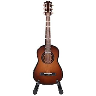Belissy Mini guitare miniature en bois - Décoration musicale - Artisanat - Marron - 10 cm – Image 2
