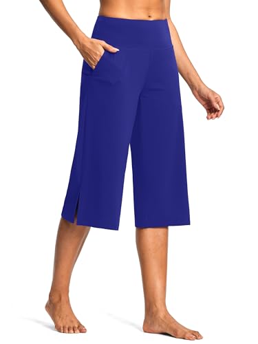 Image of ISEEGZ 15 inch /18 inch /21 inch Capri Pants for Women High Waist Wide Leg Yoga Capris with Pockets Stretchy Loose Fit Casual Workout