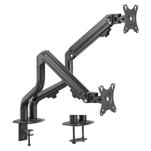 Ewent Dual Monitor Arm Desk Mount with for 17"-32" LCD/LED Screens,Gas Spring Double Monitor Arm,2 Methods with Clamp or Eyelet, Height Adjustment with Tilt Swivel Rotate,VESA 75-100mm,Weight 2-8kg Cover