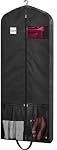 Dress Garment Bag, Black, 65" L x 26" W x 5" D, Nylon, Zipper Closure, Extra Long Size, Clear Window, Travel Friendly