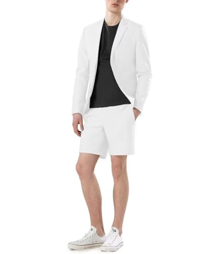 Casual Linen Short Suit Sets for Men Summer Suit Beach Wedding 2 Piece Tuxedo Blazer Shorts Suit2