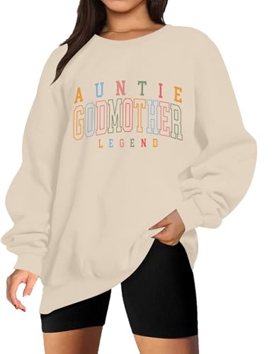 Kiddad Cool Aunts Sweatshirt Auntie Godmother Legend T-Shirt Funny Round Neck Auntie Outfits Fall Casual Top Apricot thumb #2