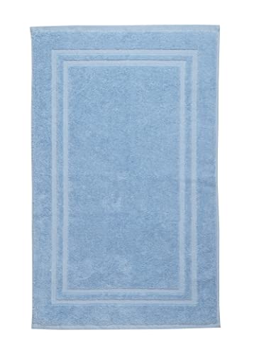 La Maison 100% Cotton Super Soft and Absorbent Bath Mat Shower Mat 50cms x 80cms Hotel Frame Stripe Border (Sky Blue)