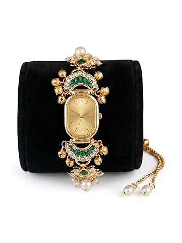 Kashmiri Women's Bracelet Watch Gold Tone Oval Dial-image-48