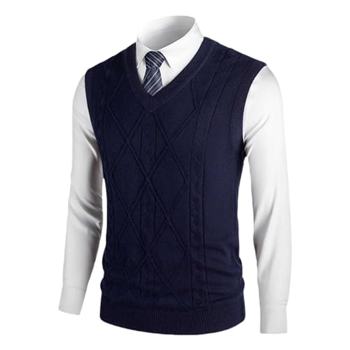 Men's Argyle Vest Sweater Sleeveless V Neck Slim Fit Knitted Pullover Sweaters Casual Temperament Business Comfy Tops