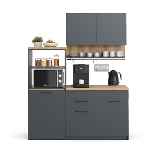 Pc Desktop Vicco Cucina singola Egbert, Antracite/Rovere artigianale, 160 cm con tavolo allungabile