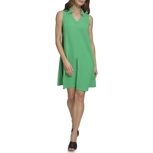 Image of DKNY Women's Sleeveless Collared Neck Logo Taping Above The Knee Dress