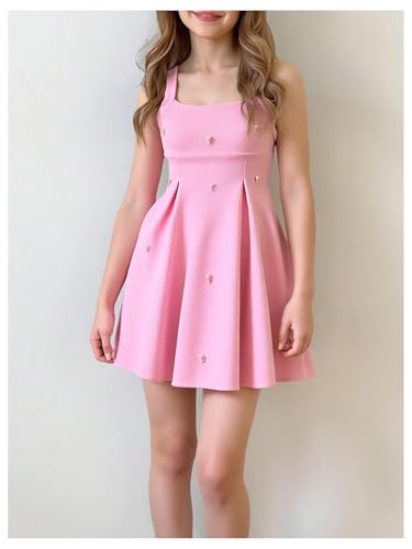 SHENHE Girl's Summer Sleeveless Fit and Flare Dress Pearl Beaded Wedding Guest Party Flowy Dress3