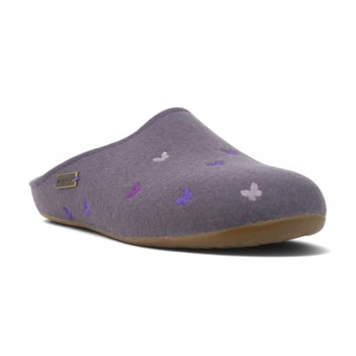 Image of HAFLINGER Fafalline Wool Felt Butterfly Motif Womens Slip On Mule Slippers Unisex