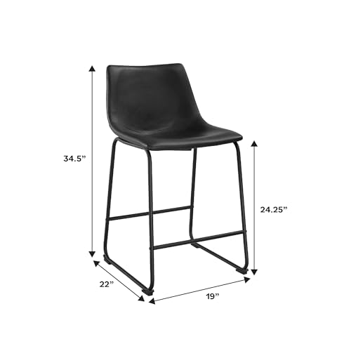 Walker Edison Douglas Urban Industrial Faux Leather Armless Counter Chairs, Set of 2, Black, 20"D x 18.5"W x 34.5"H by Walker Edison - Image 3