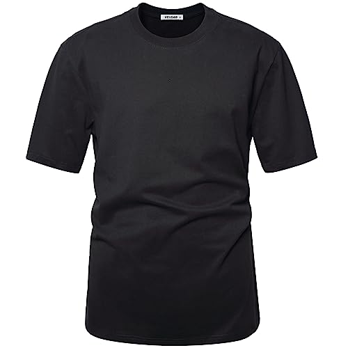 VEIISAR Men's Heavy Weight Crew Neck T-Shirt Mens Premium Cotton Tee Black L - Image 3