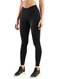 Damen Cross Waist Leggings, Butterweich Blickdichte Sportleggins, Fitness Workout Yoga Gym Hohe Taille Leggings für Damen(S,A-Schwarz)