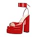 Onlymaker Red Platform Heels for Women Sexy Ankle Strap Chunky High Heeled Sandals Square Toe Lace-Up Platform Chunky Heels Wide Open Toe Fashion Party Birthday Prom Dress Platform Sandals Size 10