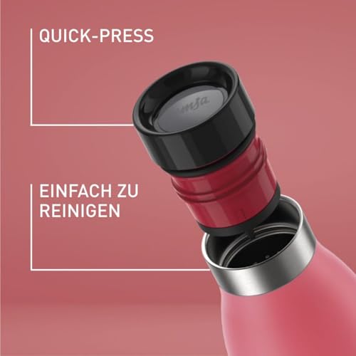 Emsa Bludrop Isolier-Trinkflasche, 0,5 Liter, 100% dicht, Quick-Press Verschluss, Ergonomischer 360° Trinkgenuss, 12h warm, 24h kühl… – Ansicht 3