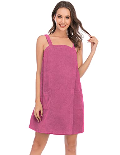 Veseacky Women's Bath Wrap Lightweight Knee Length Spa Towel Bridesmaids Shower Robe (Small,Rose Red)