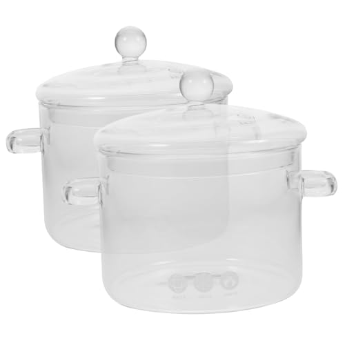 Homoyoyo 2 piezas Olla de Vidrio para Cocinar con Tapa Resistente al Calor y Asas Dobles Apta para Estofados Leche y Sopas Cocina Doméstica