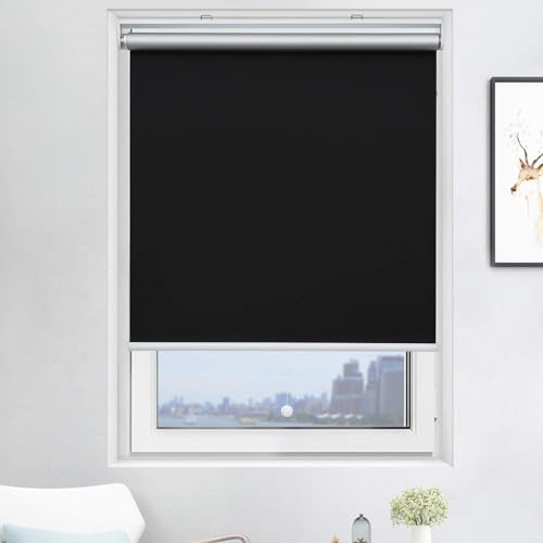 Acholo Roller Shades for Windows Blackout Cordless Window Blinds (Black, 39 x 72 Inch) and Room Darkening Shades for Home & Windows