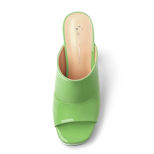 Image of Women Square Open Toe Platform Chunky Heel Slide Sandals | Slip On High Heel Dress Sandals, Elegant Formal Footwear For Wedding Club Evening Party Events