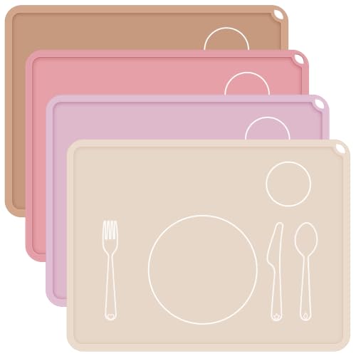 Zhehao 4 Pcs Montessori Toddler Silicone Placemats, Blush