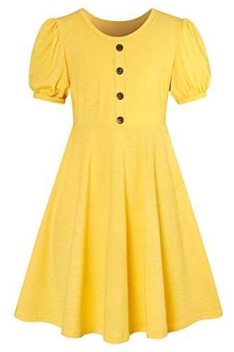 SFreeBo Kleider für Kinder 12–13 Jahre Gelb Baumwolle Mädchenkleid Casual Midi Sommerkleid Klassiker Hoher Taille A-Linie Siwng Skaterkleid...