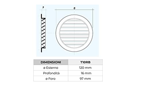 First Plast Gitter, rund, zum Einbauen Mit Fliegengitter d.100, Lüftung, 70°cm², Weiß