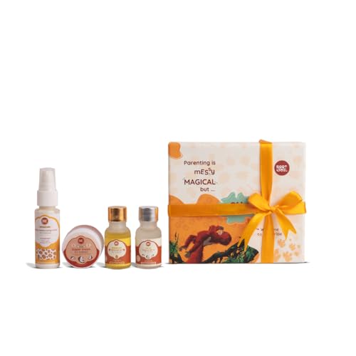 Image of ROOT and SOIL Newborn Baby Care Gift Set | Baby Kit for New Born Boys & Girls | Natural Baby Gift Pack with Almond Oil, Lotion & Coconut-Based Essentials | 0+ Months