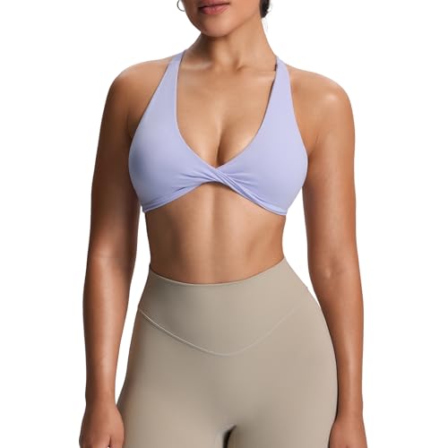 Image of Aoxjox Women's Satara Low Impact Sports Bra | chic front twist, widened cross straps, medium support,breathable fabric, workout fitness yoga crop tank, gym essential