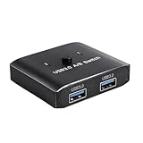 USB 3.0 Switch Bi-Direktional 2 in 1 Out / 1 in 2 Out, Umschalter für 2 Computer, One-Button Switching für Drucker, Tastatur und Maus, KVM Adapter kompatibel mit PC, Scanner, Keyboard