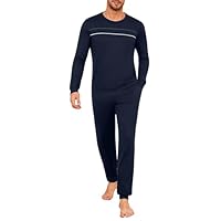 Marvmys Pigiama Uomo Invernale Cotone Due Pezzi Pigiama a Maniche Lunghe con Scollo Rotondo Lunghi Pantaloni con Tasche