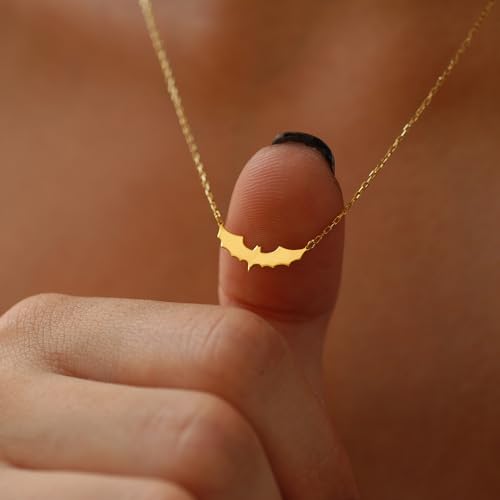 14K Solid Gold Bat Necklace for Women, Elegant Gothic Bat Pendant, Minimalist Gold Bat Wings Necklace,Gold Options Gift for Women2