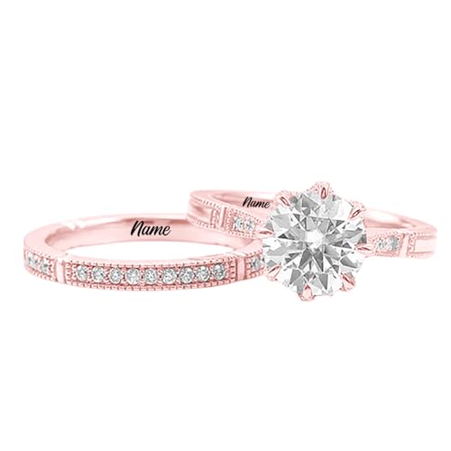 10K Gold 2.06 CT.tw. Moissanite Bridal Rings Sets for Her, 10K 14K 18K Real Yellow Gold Moissanite Engagement Ring Set for Women Vintage Moissanite Wedding Eternity Band for Ladies3