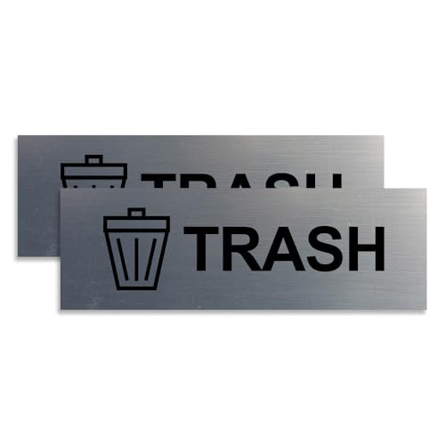 Basic Trash Sign (Brushed Silver) - Small 2 Pack