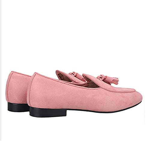 HI&HANN 2021 New Pink Color Velvet Tassel Men Loafers British Style Classic Men Smoking Slippers for Wedding and Party Plus Size4