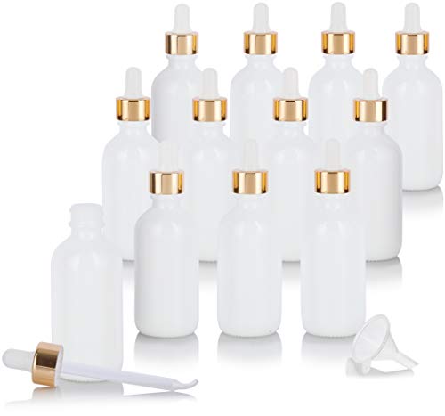 2 oz Opal White Glass Boston Round Bottle with Gold Metal and Glass